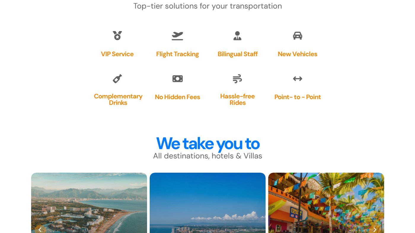 Amenities block and the destination map: hotels, villas and homes across the bay.