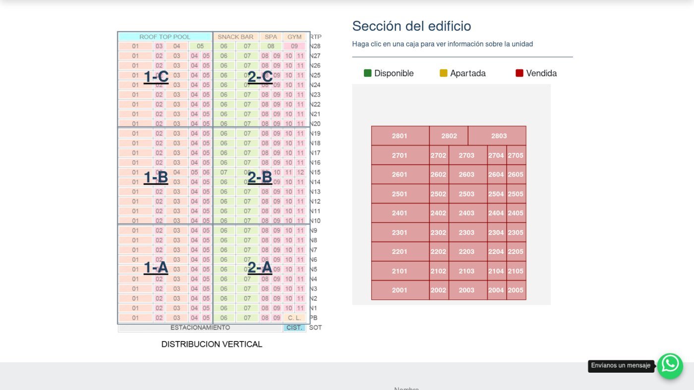 Inventario interactivo: la sección del edificio con el estatus de cada unidad.
