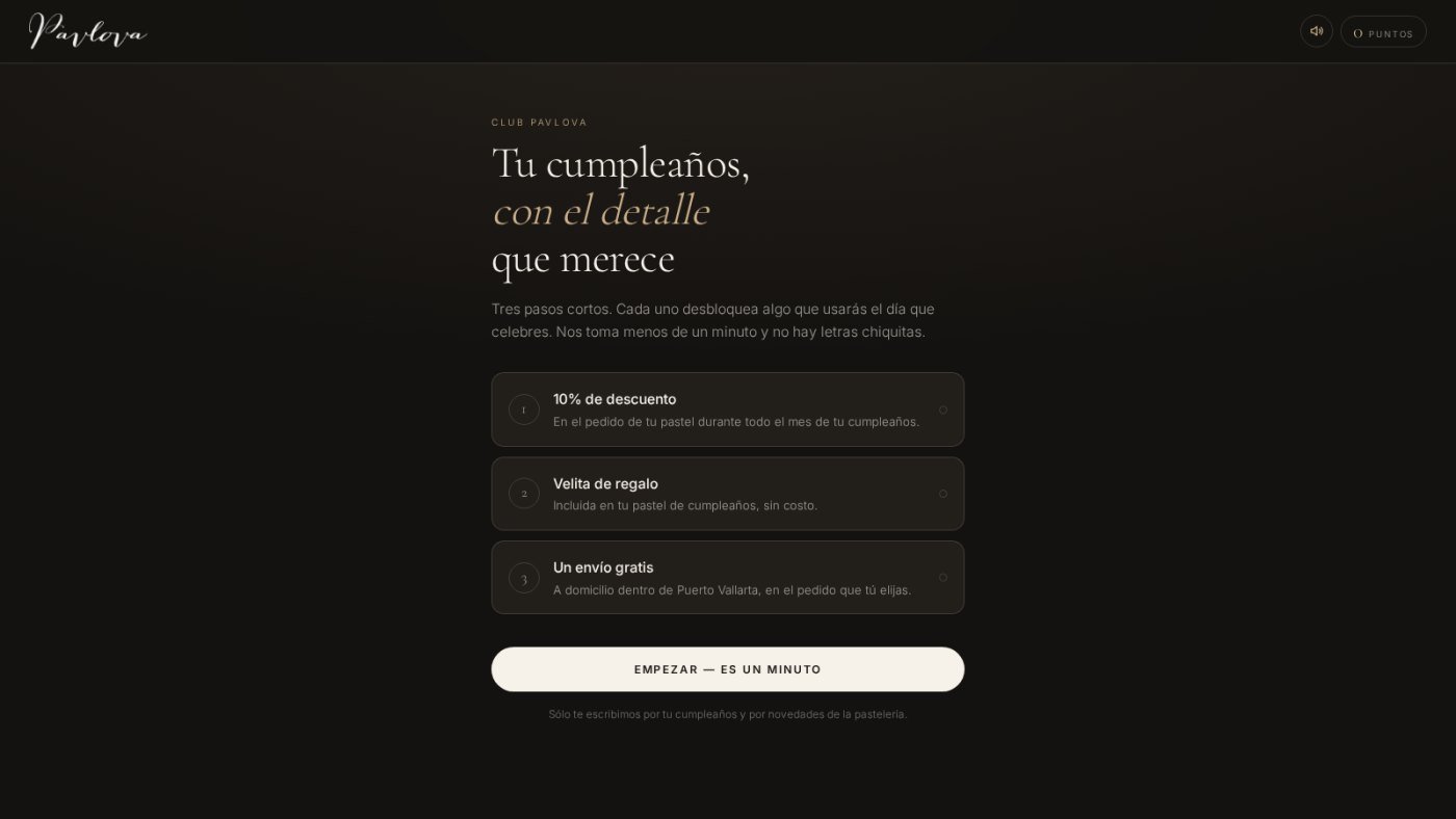 Club Pavlova: el alta de suscriptores en tres pasos, con el cumpleaños como eje.