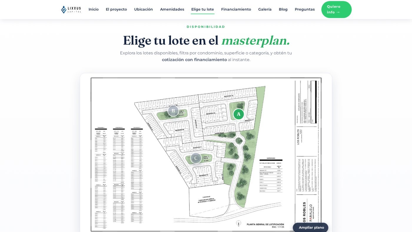 El masterplan interactivo: el plano de lotificación convertido en el selector de lote.